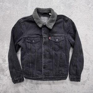 Levi's Jacket Mens Small Black Bomber Denim Collared Lined Faux Fur Pockets